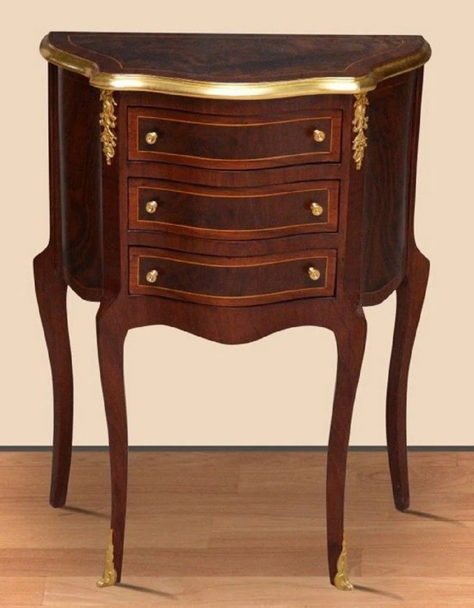 Baroque night dresser dark brown / gold - handmade solid wood chest of drawers in baroque style - antique style bedside table - side table with 3 drawers - baroque furniture