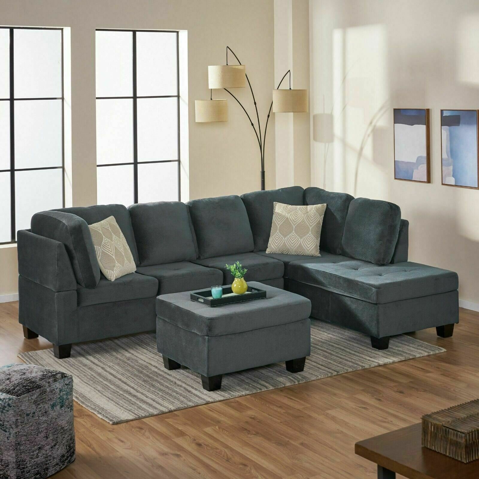 Gotham 3-Piece Charcoal Stoff Einzel Sofa Set