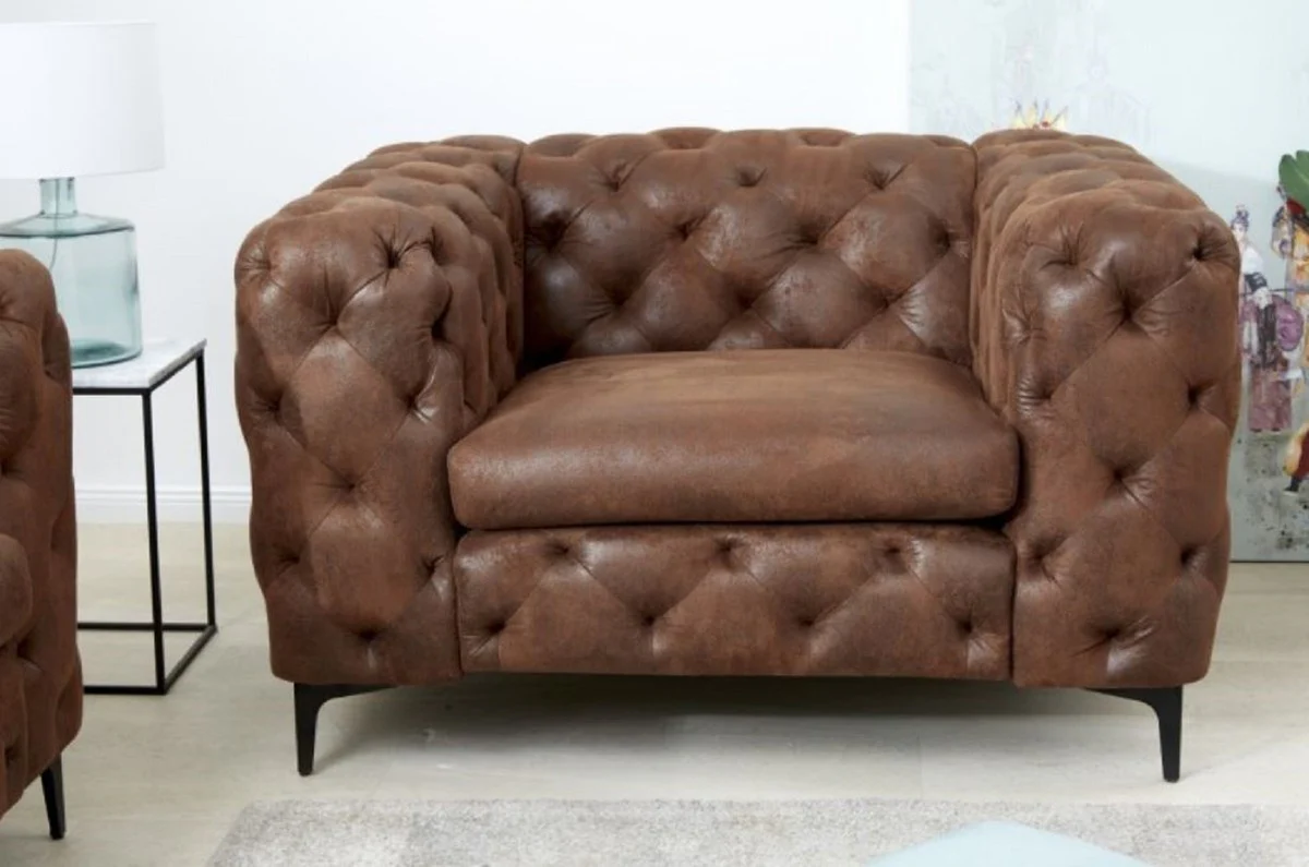 Chesterfield living room armchair antique brown 120 x 100 x H. 70 cm - Chesterfield living room furniture