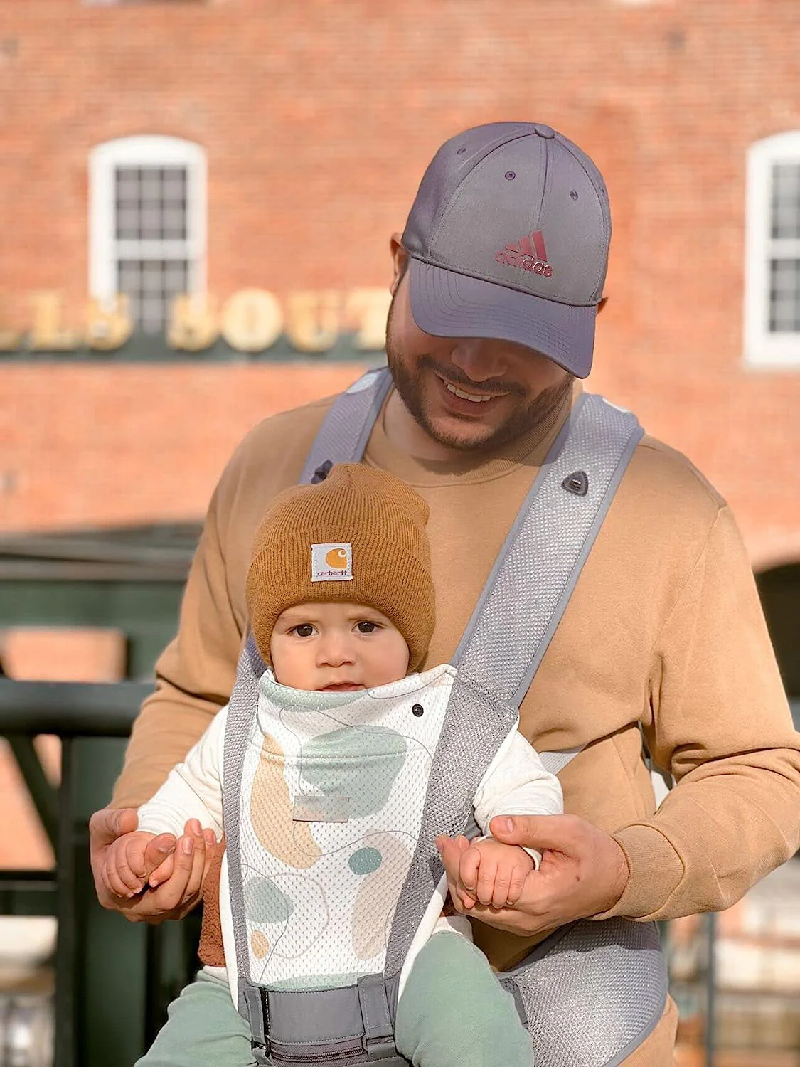 Babytrage für Neugeborene bis Kleinkinder, Baby-Hüfttrage mit Kopfhaube, Taillenverlängerung und 3 Beißpolstern (grau)