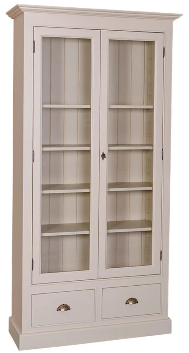Country house style living room display cabinet gray 109 x 39 x H. 210 cm - living room cabinet with 2 glass doors and 2 drawers