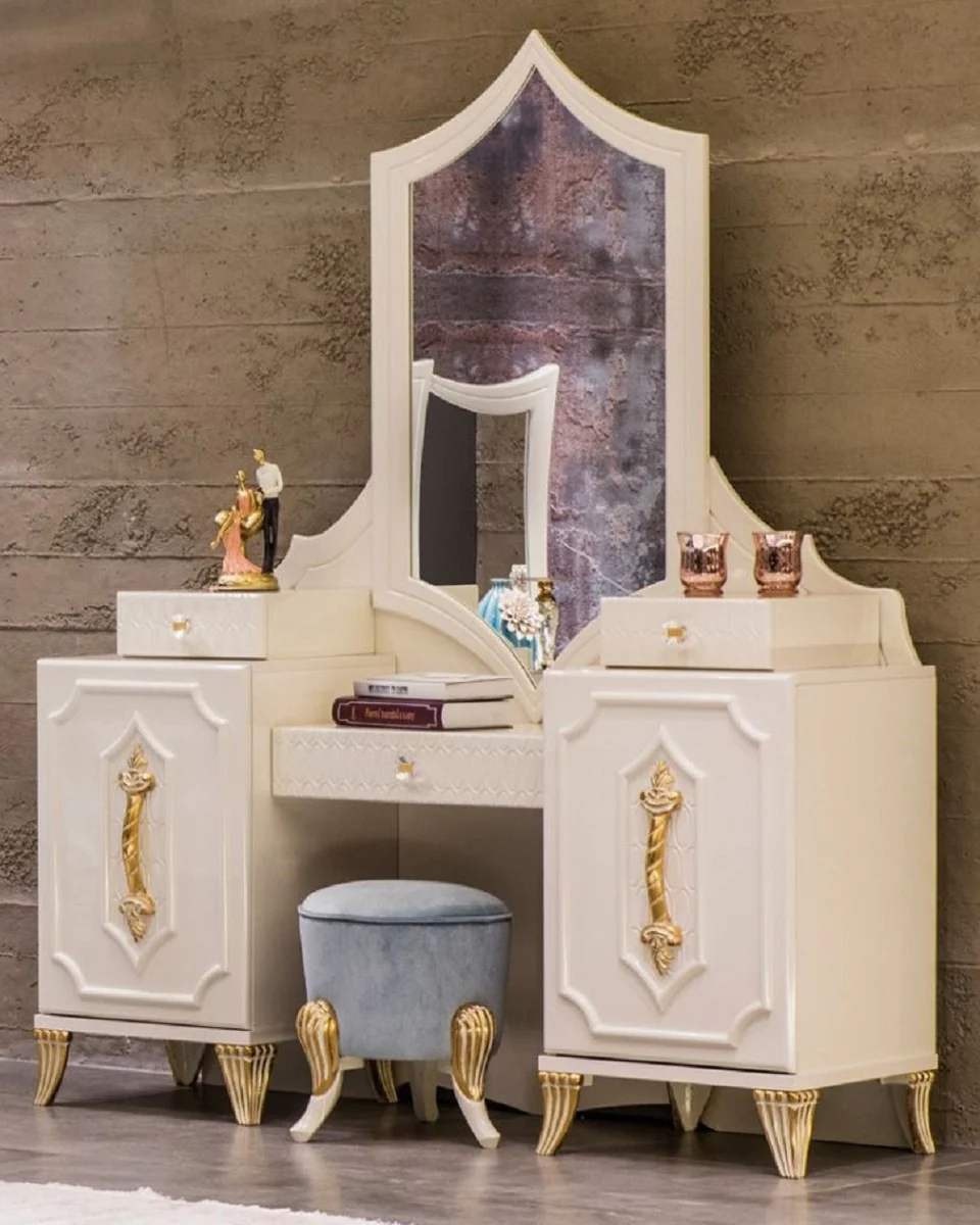 Luxury baroque dressing table with mirror white / gold - baroque make-up console - bedroom furniture in baroque style - noble and magnificent