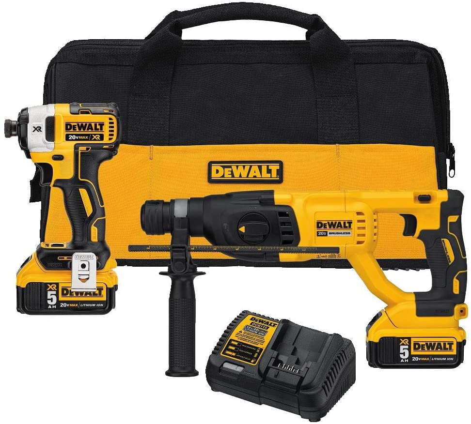 DEWALT 20V MAX XR ROTARY HAMMER DRILL UND IMPACT DRIVER KIT, 1-INCH SDS PLUS (DCK233P2)