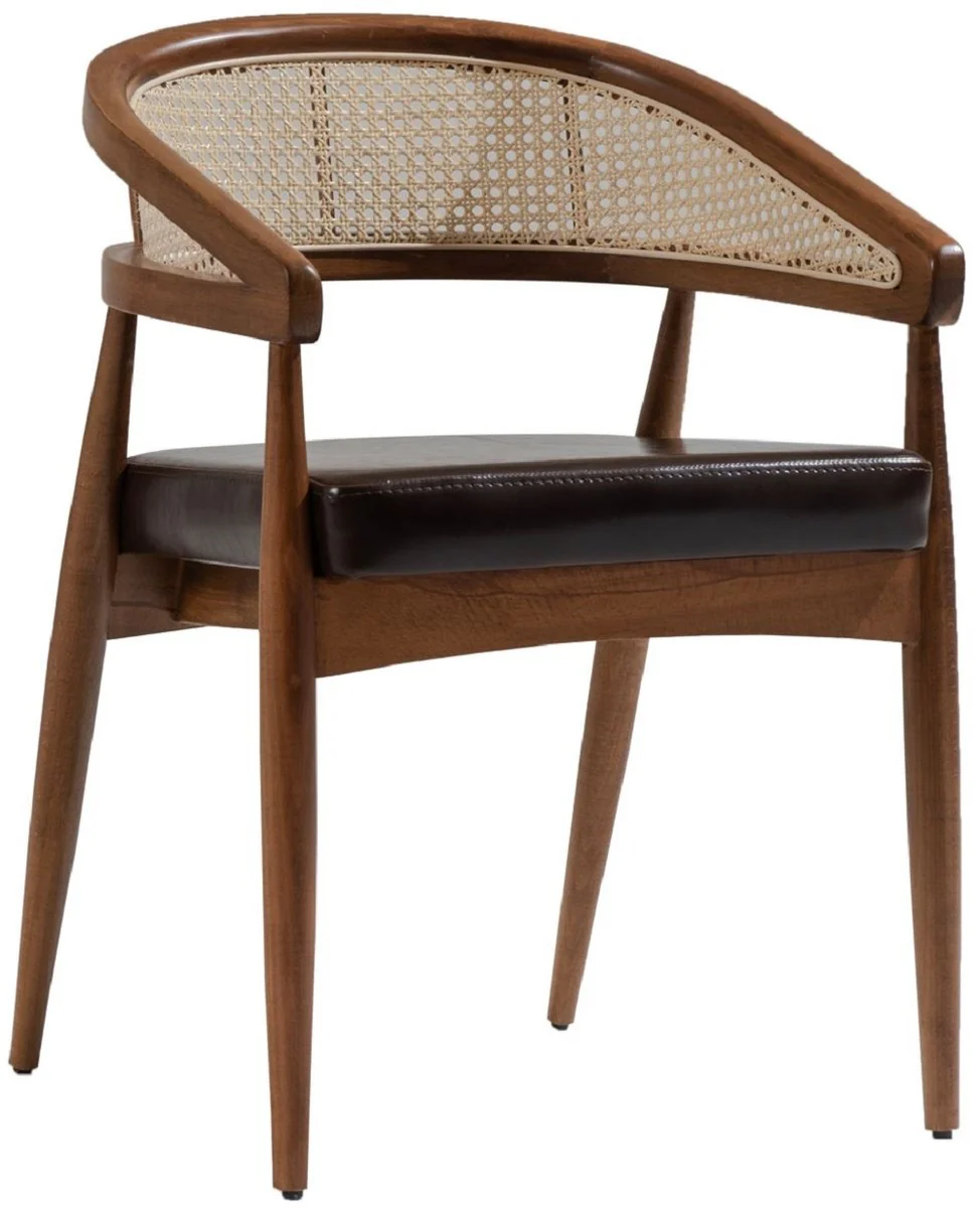 Luxus Esszimmer Stuhl mit Armlehnen Braun / Naturfarben / Schwarz H. 79 cm