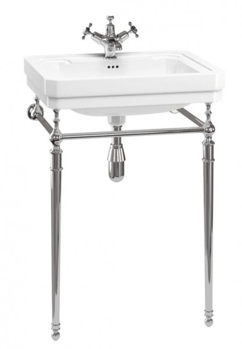Art Nouveau Standing Washbasin White / Chrome Mod4 - Art Deco Washbasin Baroque Antique Style