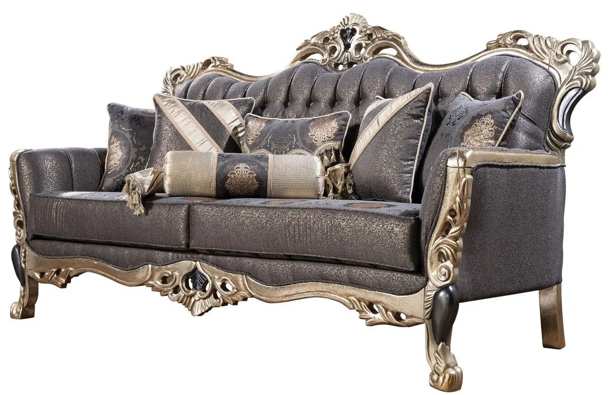 Luxury Baroque Living Room Set Purple / Antique Gold / Black - 2 Baroque Sofas & 2 Baroque Armchairs & 1 Baroque Coffee Table - Luxury Living Room Furniture in Baroque Style - Baroque Furniture