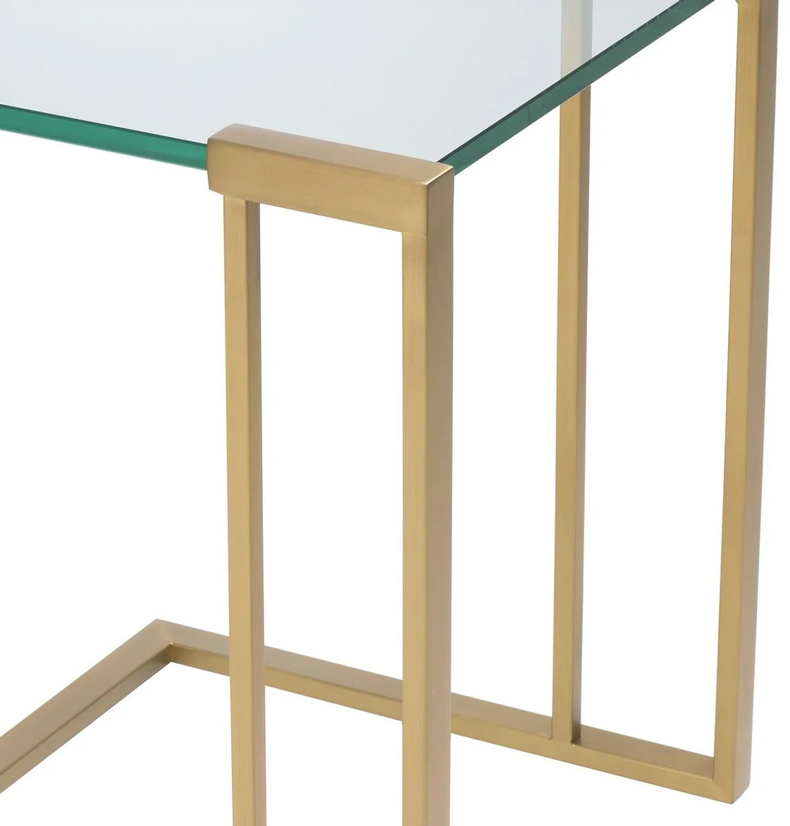 Luxury side table brass colored 45 x 45.5 x H. 56.5 cm - stainless steel table with glass top - luxury living room furniture