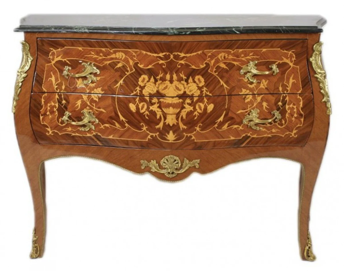 Baroque chest of drawers brown with green marble top 2 drawers - Empire chest of drawers