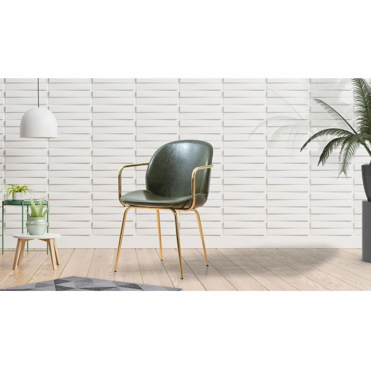 Luxury faux leather dining room chair set of 6 with armrests green / gold H. 84 cm