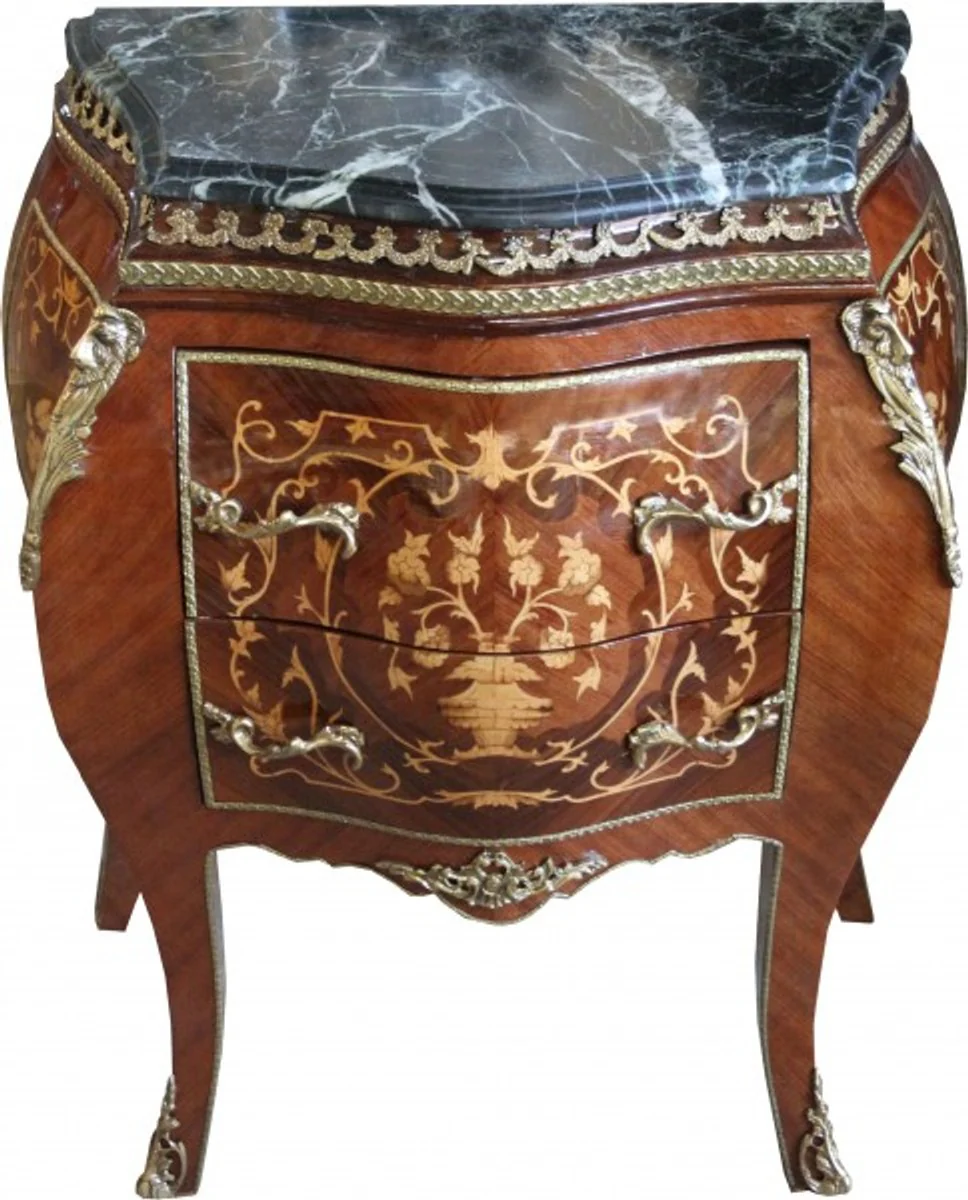 Barock Kommode Mahagoni Braun Intarsien mit Marmorplatte B 73 cm, H 78 cm - Barock Kommode - Limited Edition