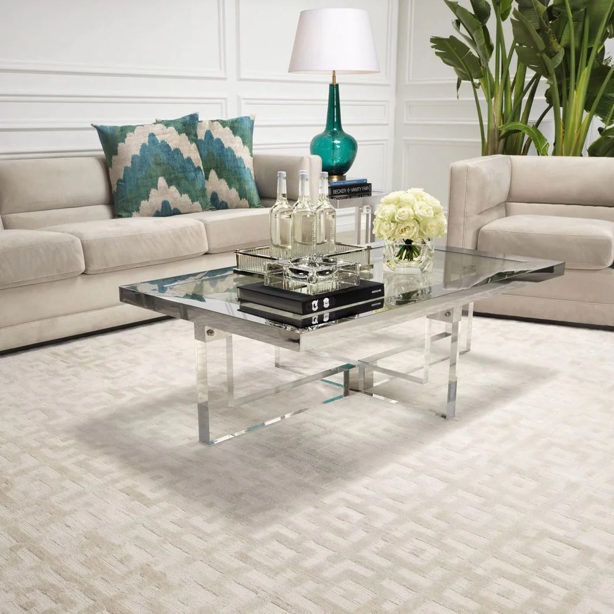 Luxury viscose carpet ivory 300 x 400 cm - hand-woven living room & hotel carpet - living room decoration accessories - luxury quality