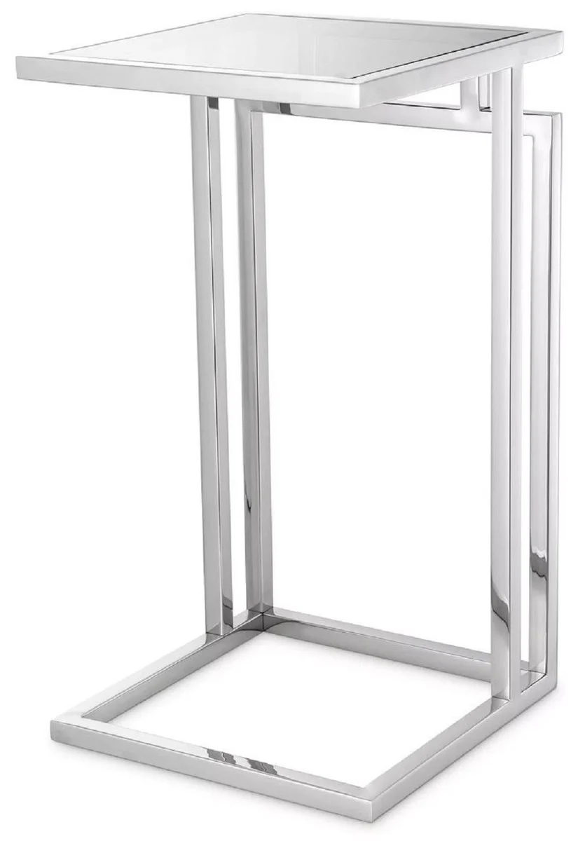Luxury side table silver / gray 33 x 33 x H. 60 cm - stainless steel table with glass top - living room furniture - luxury furniture - luxury furnishings - luxury interior