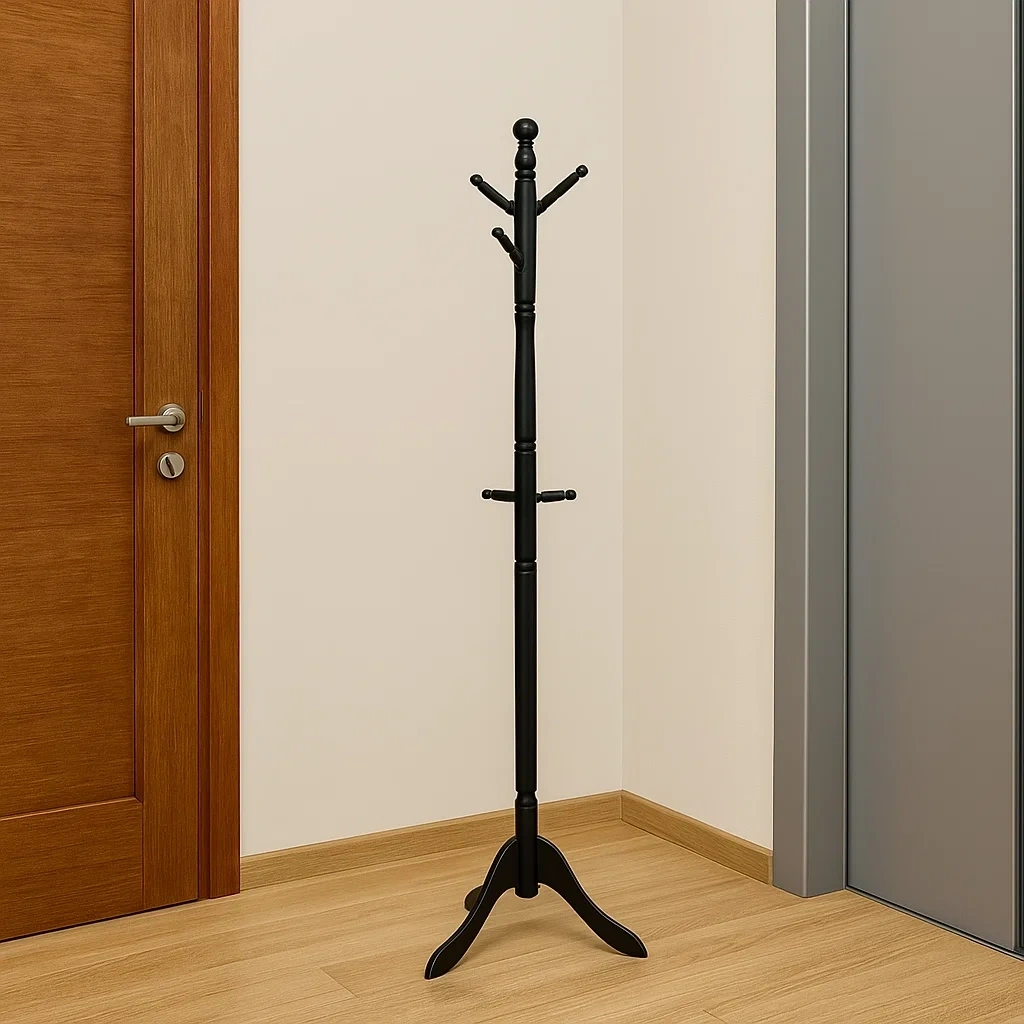 Freistehende Garderobe, schwarz, Massivholz, geeignet fürs Schlafzimmer, 50 x 50 x 138 cm