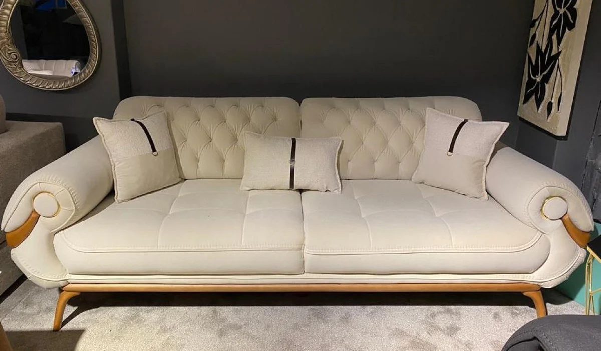 Luxury Chesterfield living room sofa with adjustable backrests cream / brown - Chesterfield living room furniture - Luxury living room furniture - Luxury furniture - Luxury furnishings