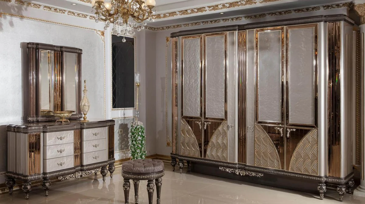 Luxury Baroque chest of drawers with mirror gray / dark brown / gold - Baroque style bedroom chest of drawers with mirror - Luxury bedroom furniture in Baroque style - Baroque furniture - Noble & magnificent