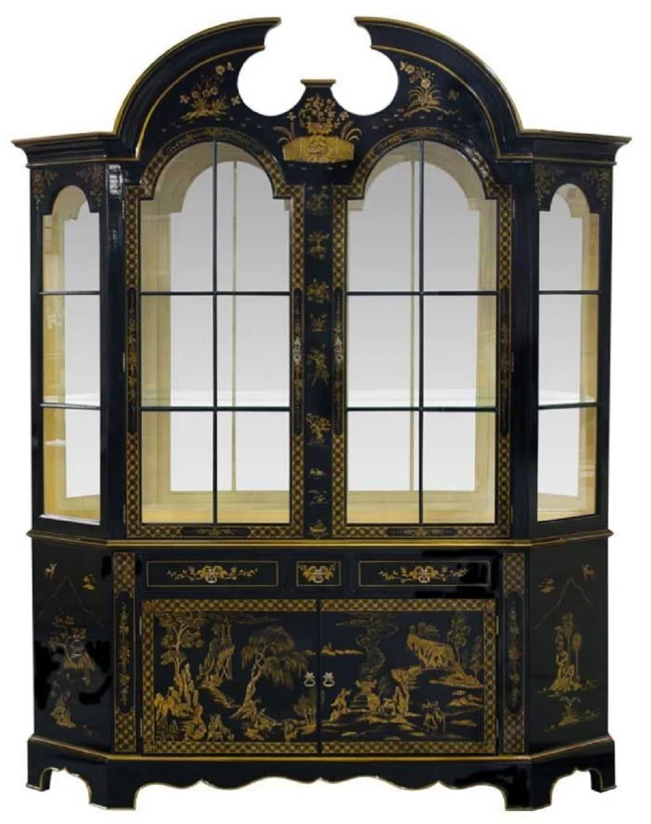 Luxury baroque display cabinet in Chinese style black / gold - handmade baroque display cabinet with 4 doors and 3 drawers - baroque furniture - noble & magnificent