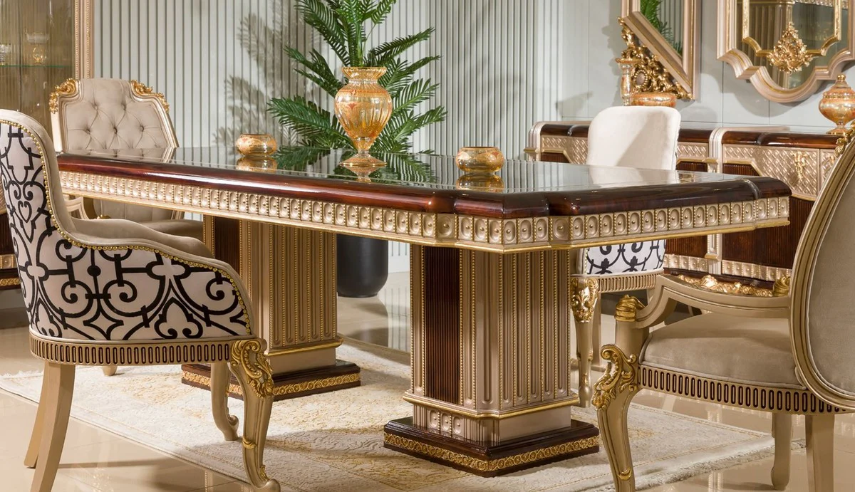 Luxury baroque dining table dark brown / gray / gold 250 cm