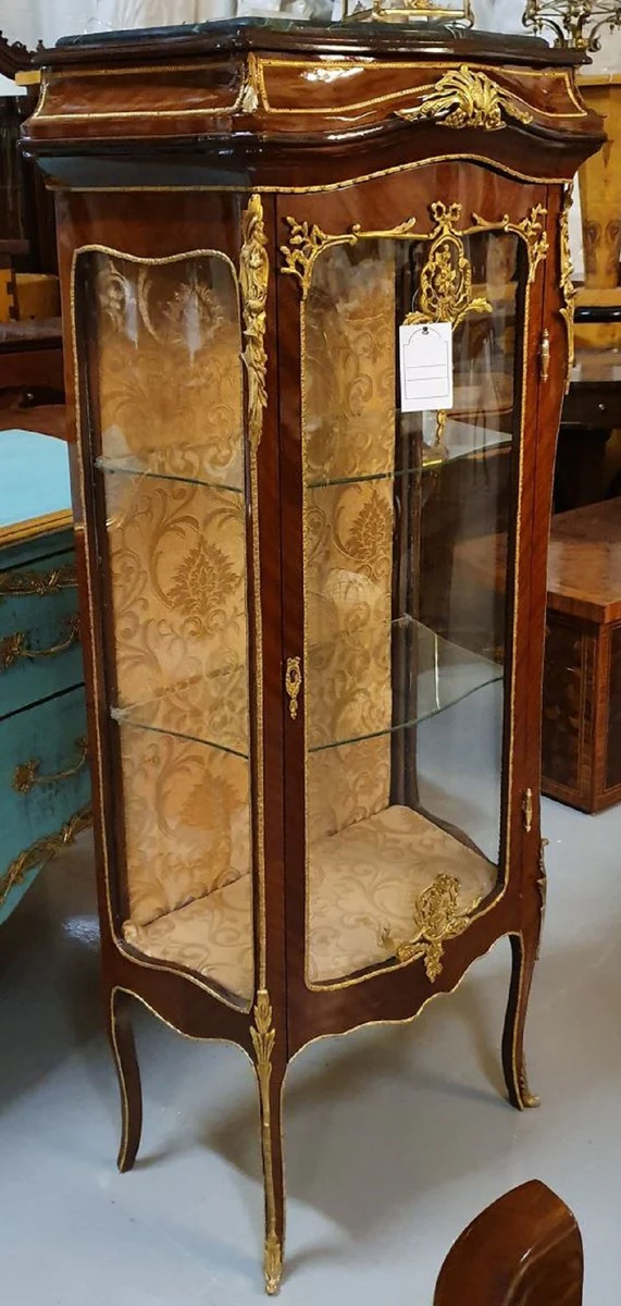 Baroque display cabinet brown / gold - magnificent baroque display cabinet with glass door - handmade baroque living room furniture