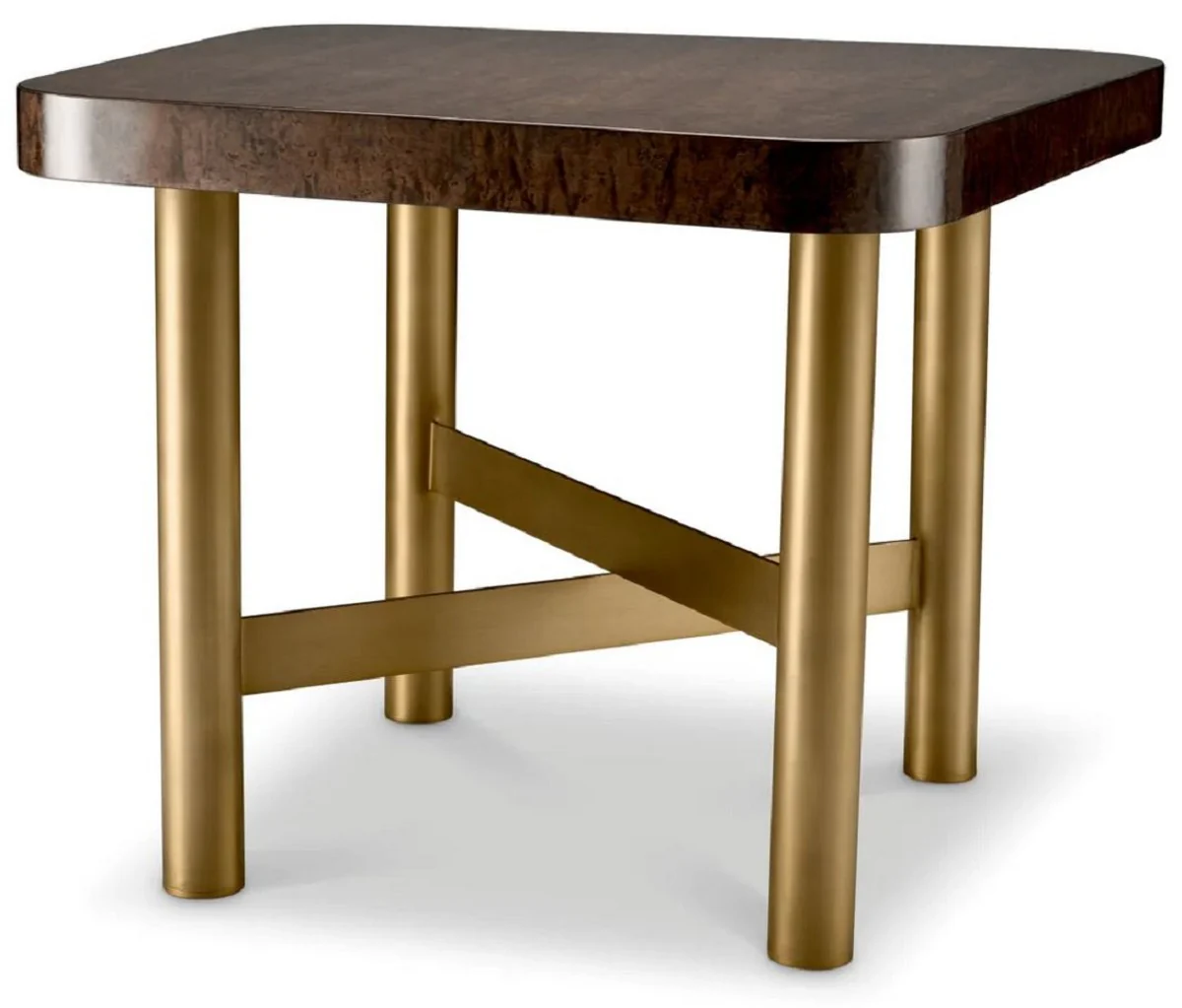 Luxury side table high gloss brown / brass 64.5 x 64.5 x H. 50 cm - Square table with solid wood table top - Living room furniture - Luxury furniture - Luxury furnishings
