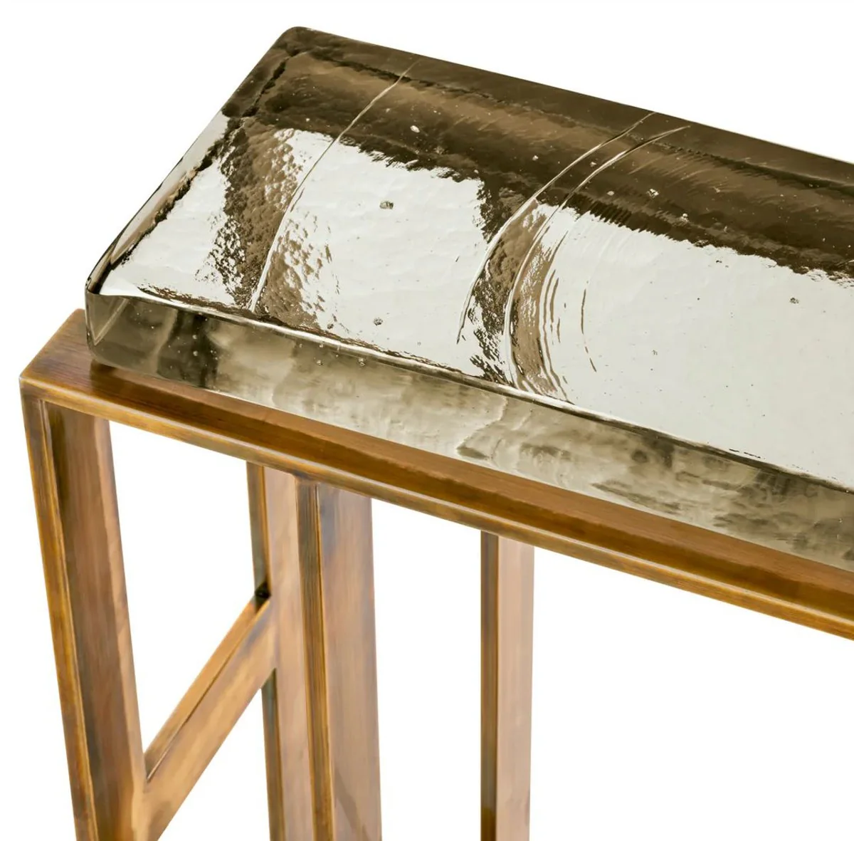 Luxury side table vintage brass 45 x 23 x H. 66 cm - Rectangular stainless steel table with glass top - Luxury furniture - Living room furniture - Luxury furnishings - Living room furnishings