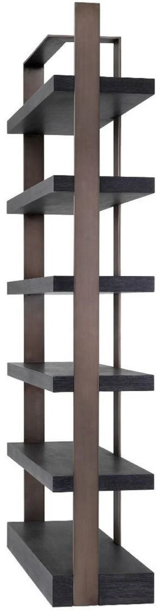 Luxury shelf cabinet black / bronze 120.5 x 40 x H. 230 cm - oak veneer cabinet with stainless steel frame - bookcase - luxury living room furniture