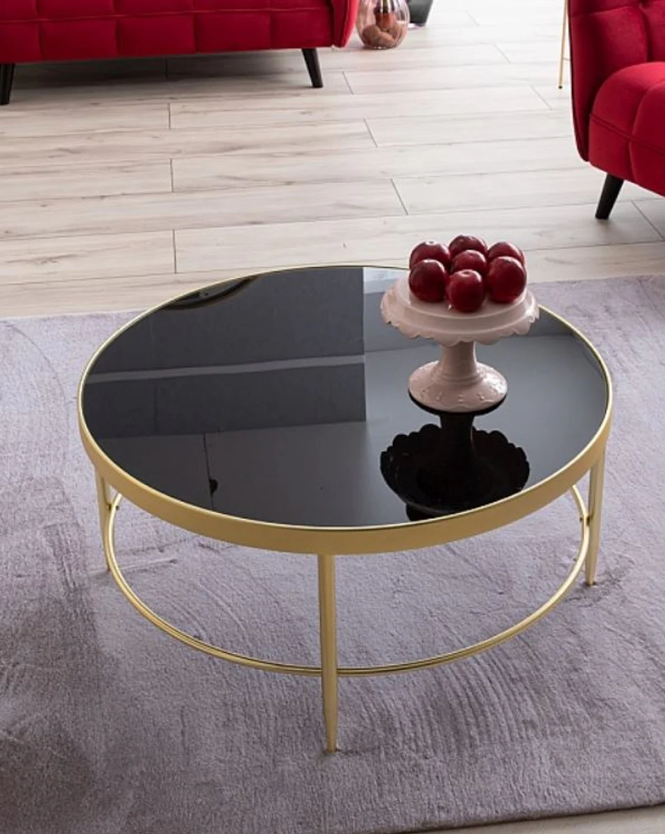 Luxury coffee table matt gold / black Ø 82 x H. 40 cm - Round living room table with glass top - Living room furniture