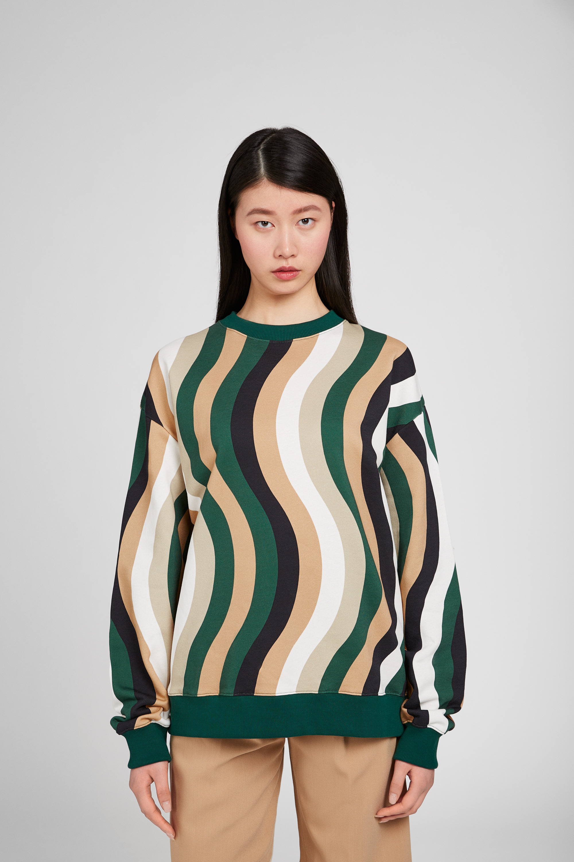 Sweatshirt - Weiß, grün und beige Bio-Baumwoll Pullover