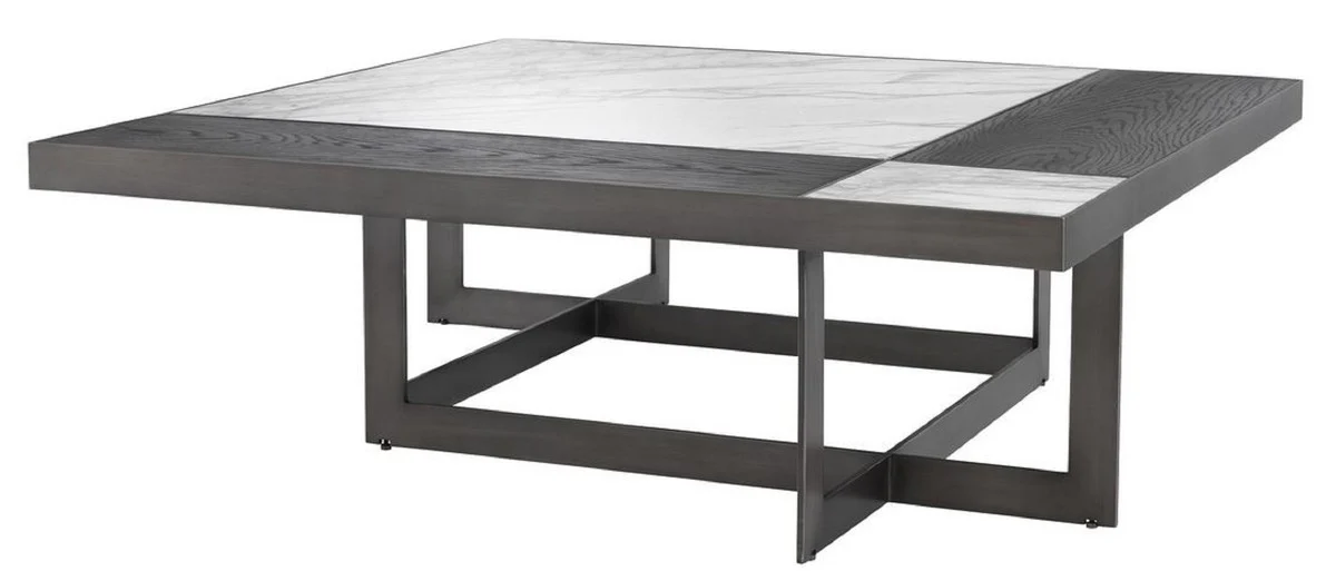 Luxury coffee table white / purple / mocha 110 x 110 x H. 35 cm - living room table with marble tops and stainless steel frame - luxury furniture