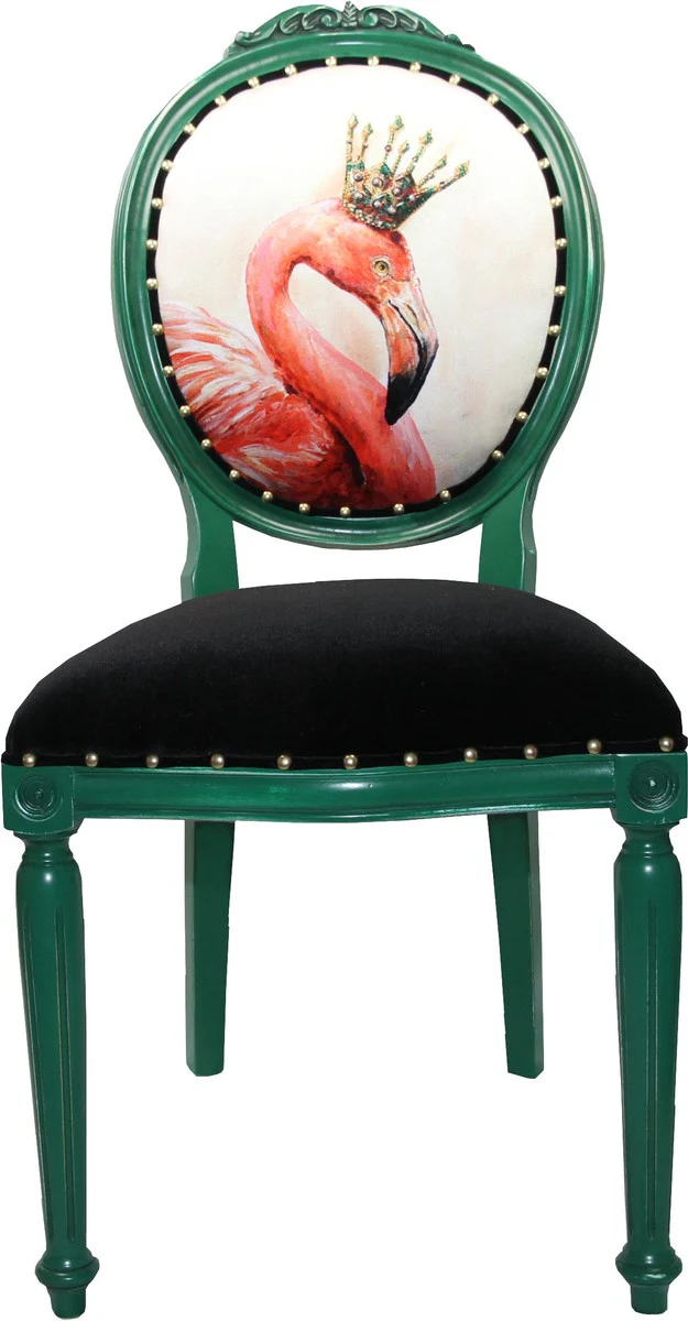 Baroque luxury dining room chair without armrests flamingo with crown with bling bling rhinestones - designer chair - limited edition
