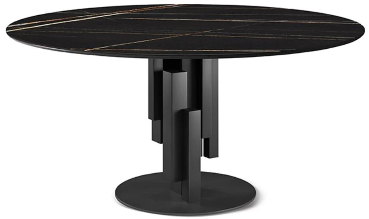 Luxury dining table black Ø 158 x H. 75 cm - Modern round dining room table with ceramic top - Dining room furniture - Luxury quality - Made in Italy