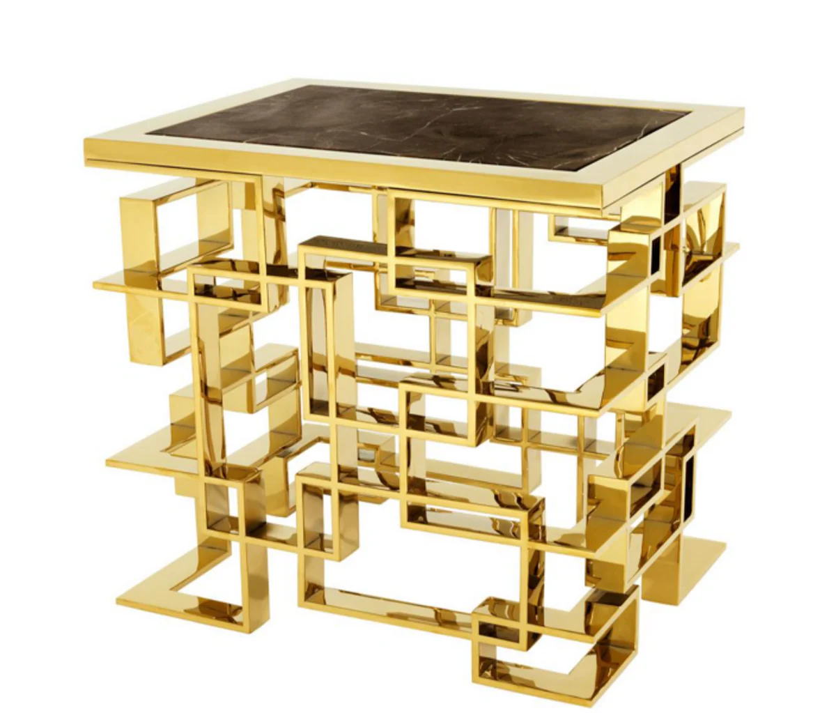 Luxury Art Deco designer side table gold with brown marble top - luxury collection