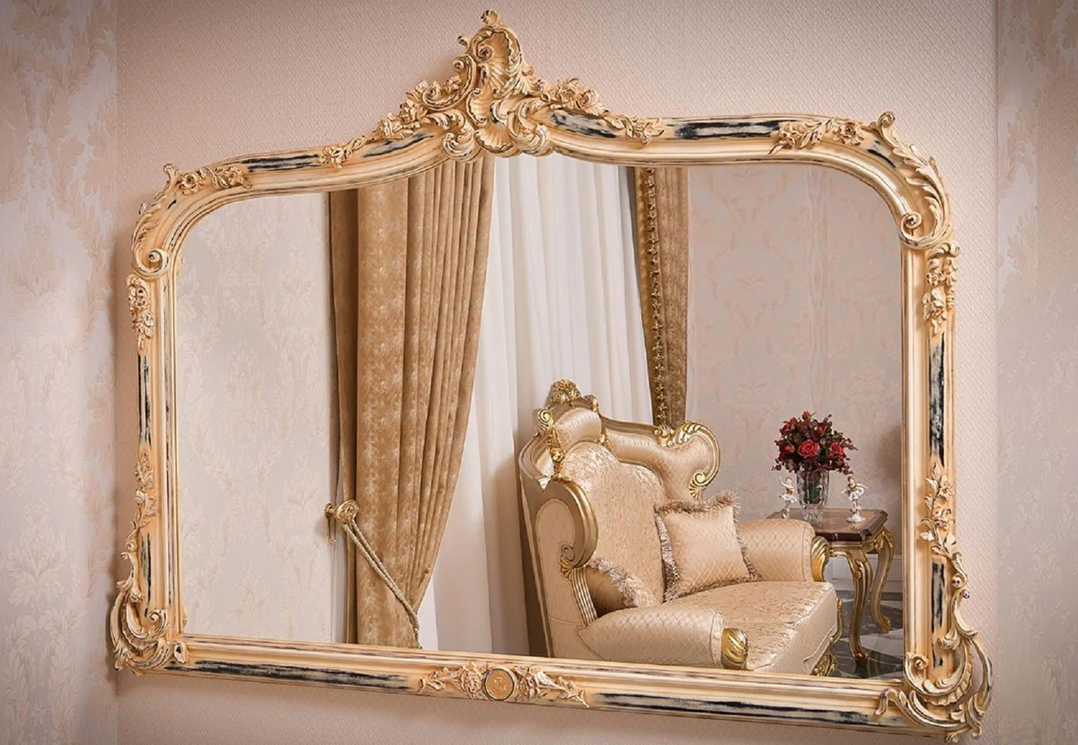 Luxury Baroque Mirror Antique Cream H. 171 cm - Baroque Furniture - Made in Italy