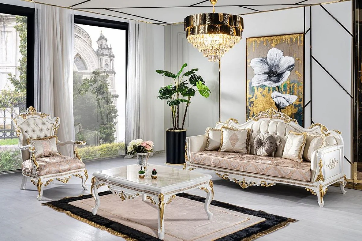 Luxury baroque coffee table white / brown / gold - magnificent living room table in baroque style - baroque style living room furniture - baroque furniture - baroque furnishings - luxury furniture in baroque style