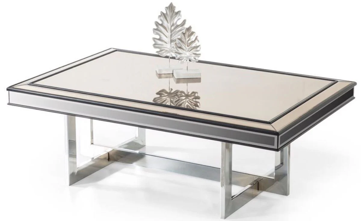 Luxury coffee table silver 120 x 80 x H. 43 cm - Living room table with glass top and mirror glass - Luxury living room furniture