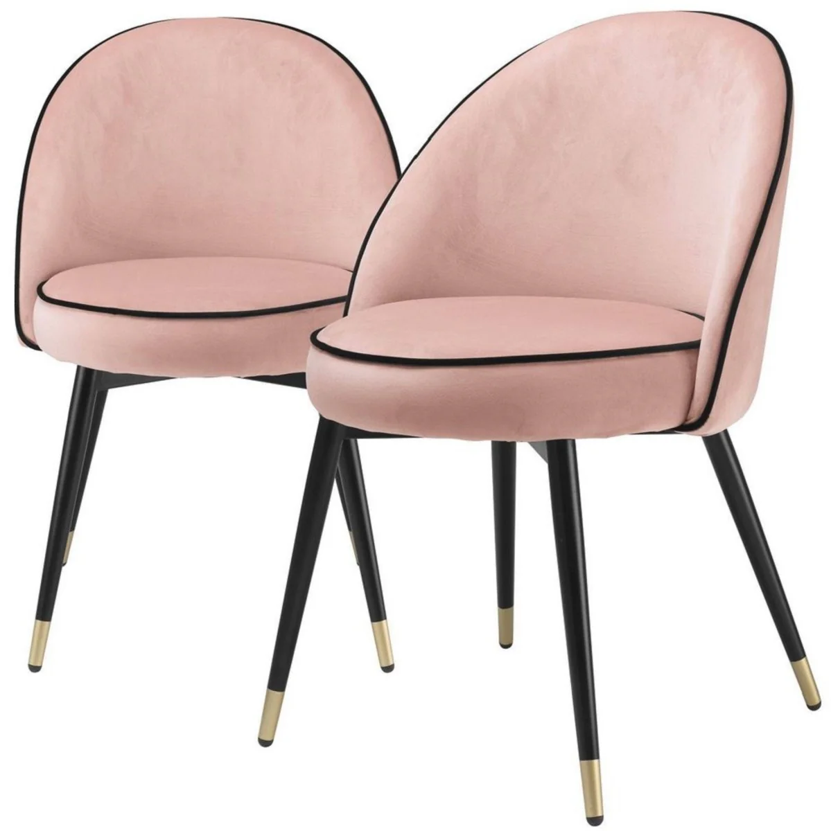 Luxury dining room chair set pink / black / brass 55 x 64 x H. 83 cm - Dining room chairs with elegant velvet fabric - Dining room furniture