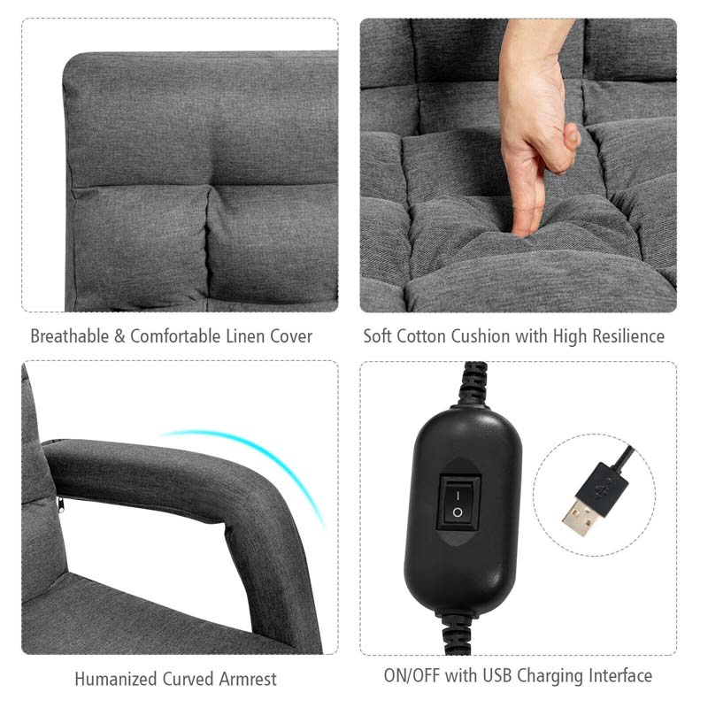 Foldable Massage Floor Chair Recliner, Single Lazy Sofa with Ergonomic Armrest, Adjustable 5 Backrest Position & Detachable Mat