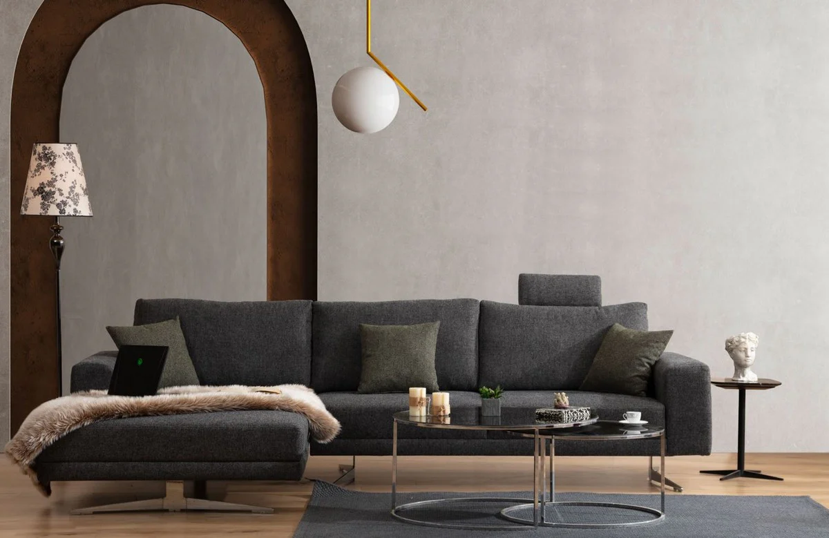 Luxury corner sofa gray / silver 310 x 180 x H. 70 cm - Living room sofa - Living room furniture - Luxury furniture - Luxury furnishings