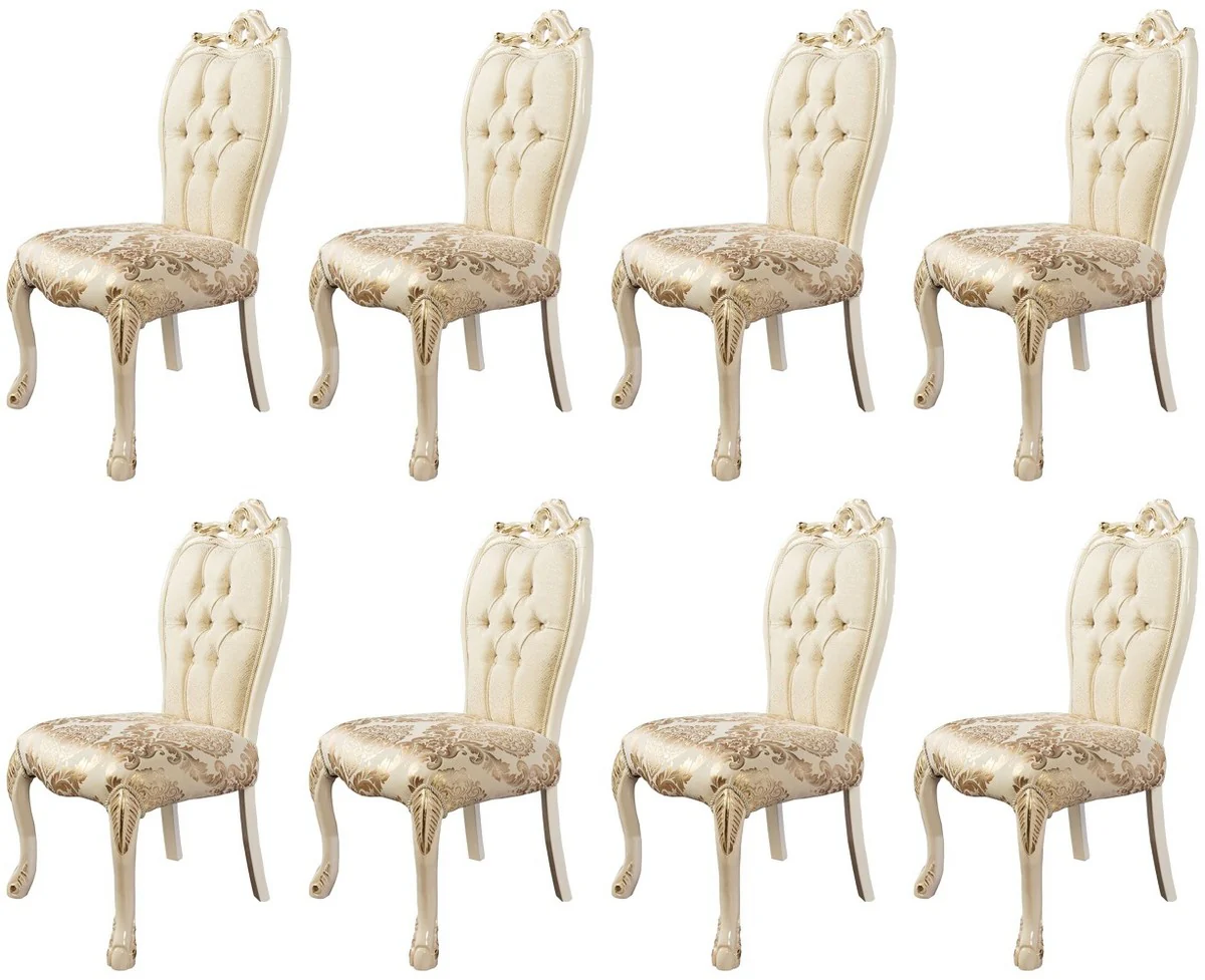 Luxury Baroque Dining Room Chair Set of 8 White / Gold - Magnificent Baroque Style Kitchen Chairs - Luxury Dining Room Furniture in Baroque Style - Baroque Dining Room Furniture - Baroque Style Furniture