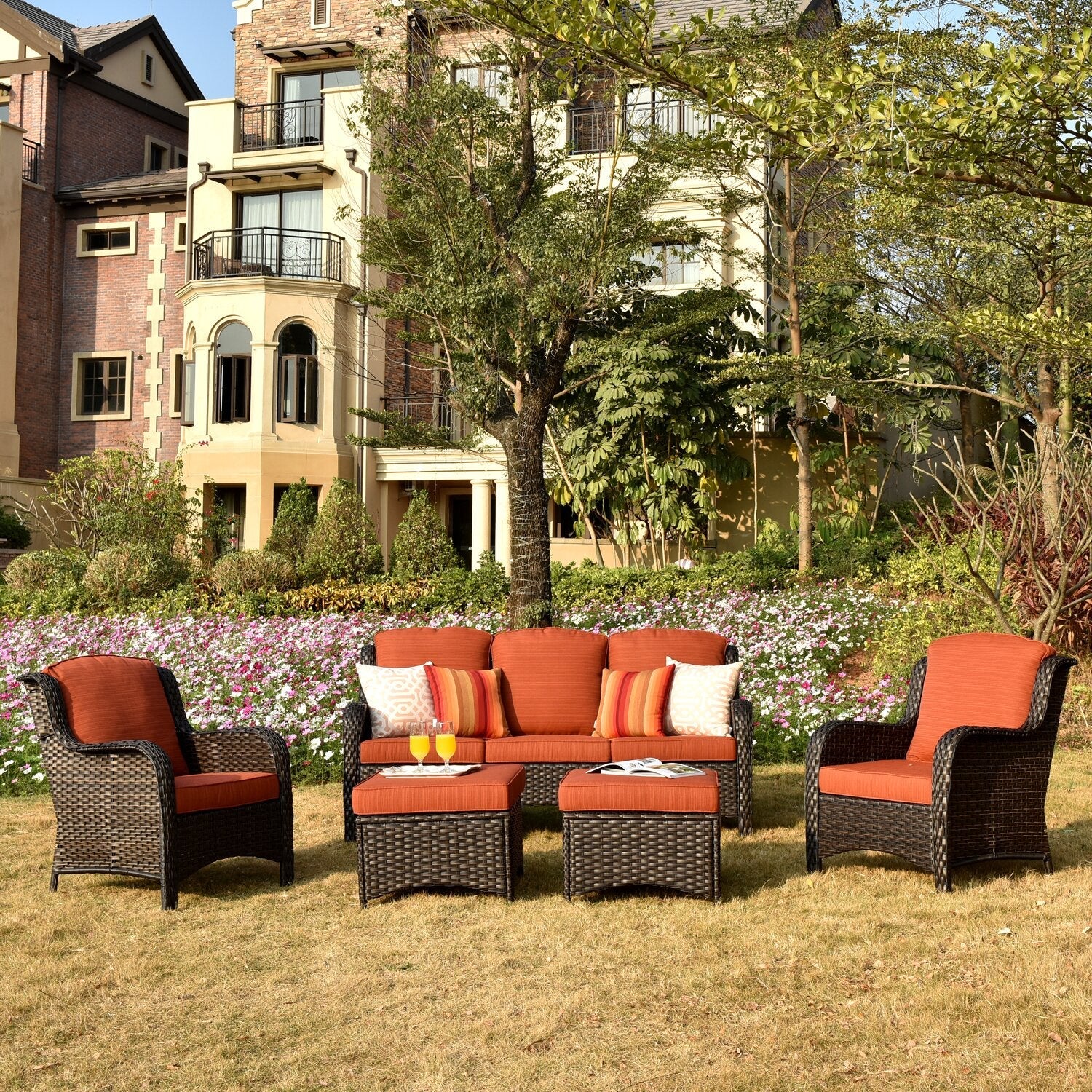 Melanson Wicker/Rattan 5 - Person Sitzgruppe mit Kissen