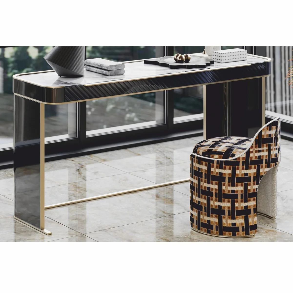 Luxury stool brown / gray / massing H. 60 cm - luxury hotel furniture