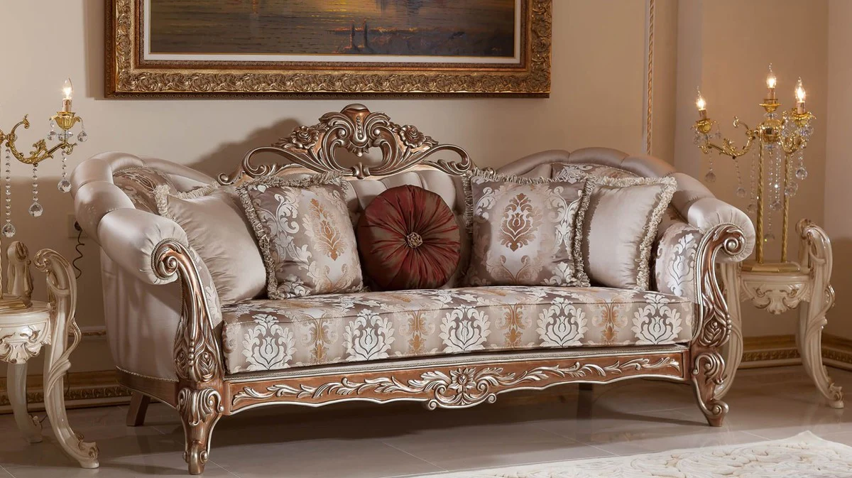 Luxury Baroque Sofa Gray / Copper / Silver - Magnificent Living Room Sofa with Elegant Pattern - Baroque Living Room & Hotel Furniture - Noble & Magnificent