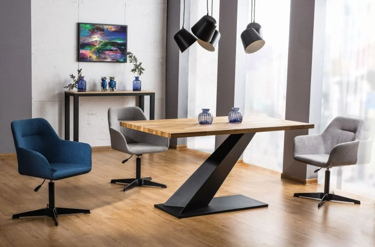 Designer solid wood dining table natural colors / black 150 x 90 x H. 78 cm - kitchen table with solid oak table top - dining room furniture