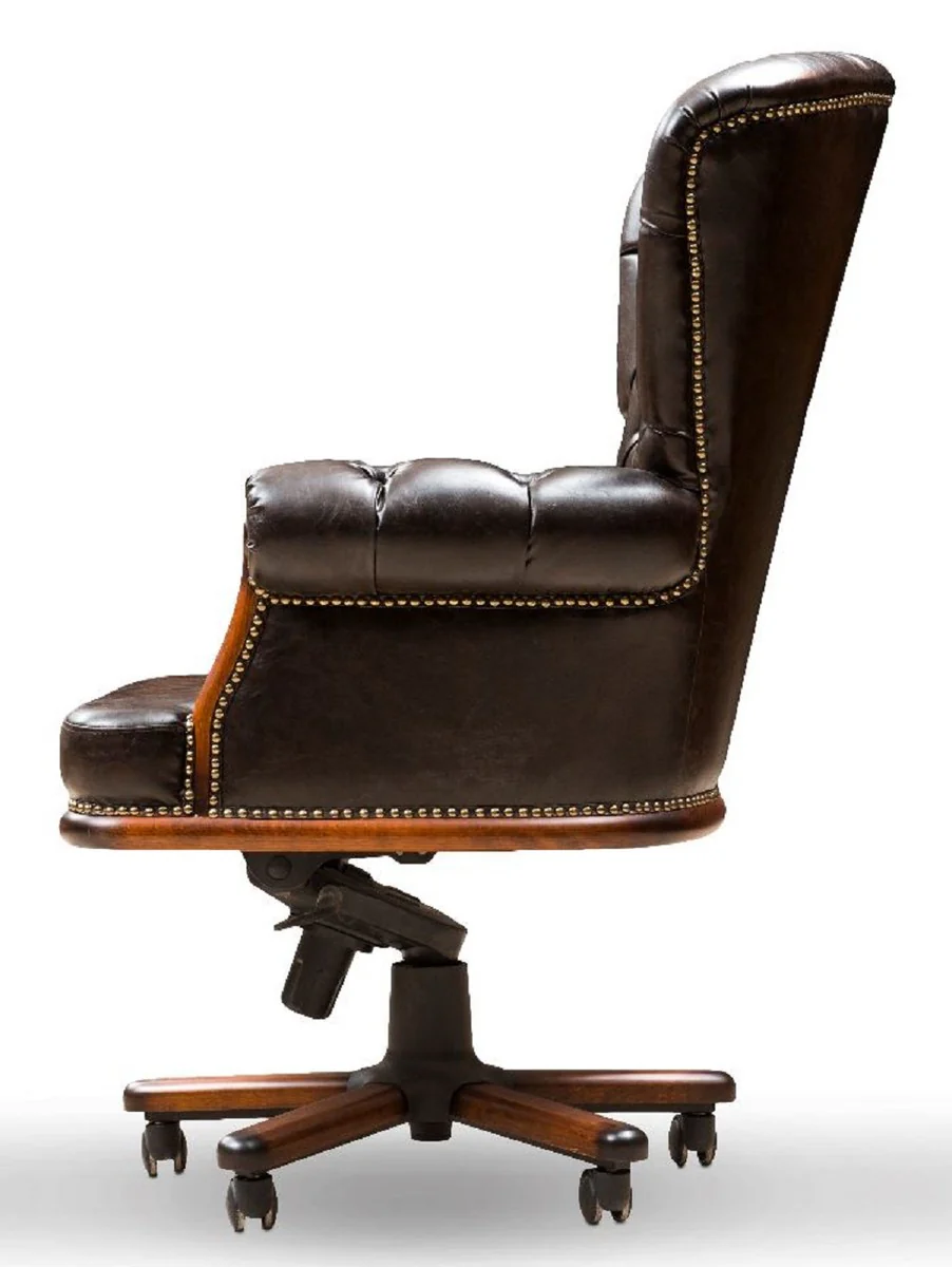 Luxury Chesterfield desk chair vintage black / brown 84 x 93 x H. 114 cm - Height-adjustable faux leather office chair - Office furniture - Chesterfield furniture - Luxury furniture