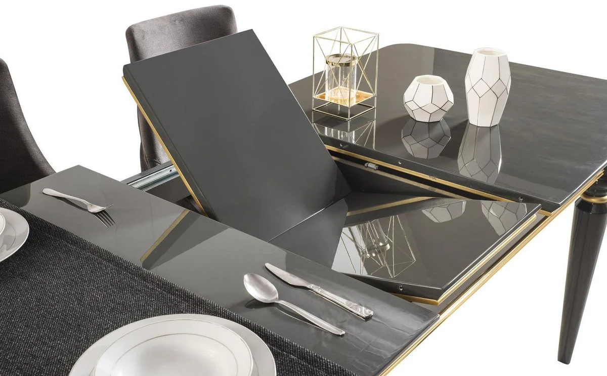 Luxury Art Deco dining table gray / gold 170-208 x 90 x H. 76 cm - Elegant extendable dining room table - Art Deco dining room furniture