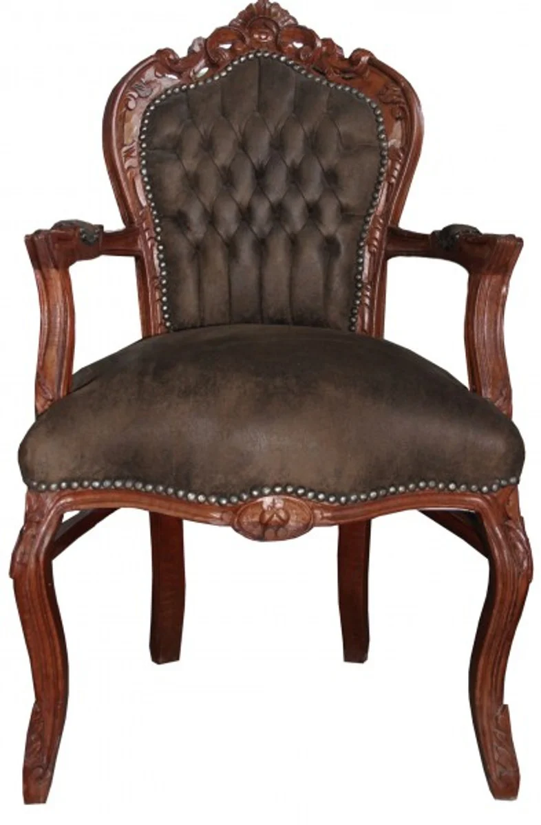 Baroque dining room chair with armrests brown / brown leather look - furniture