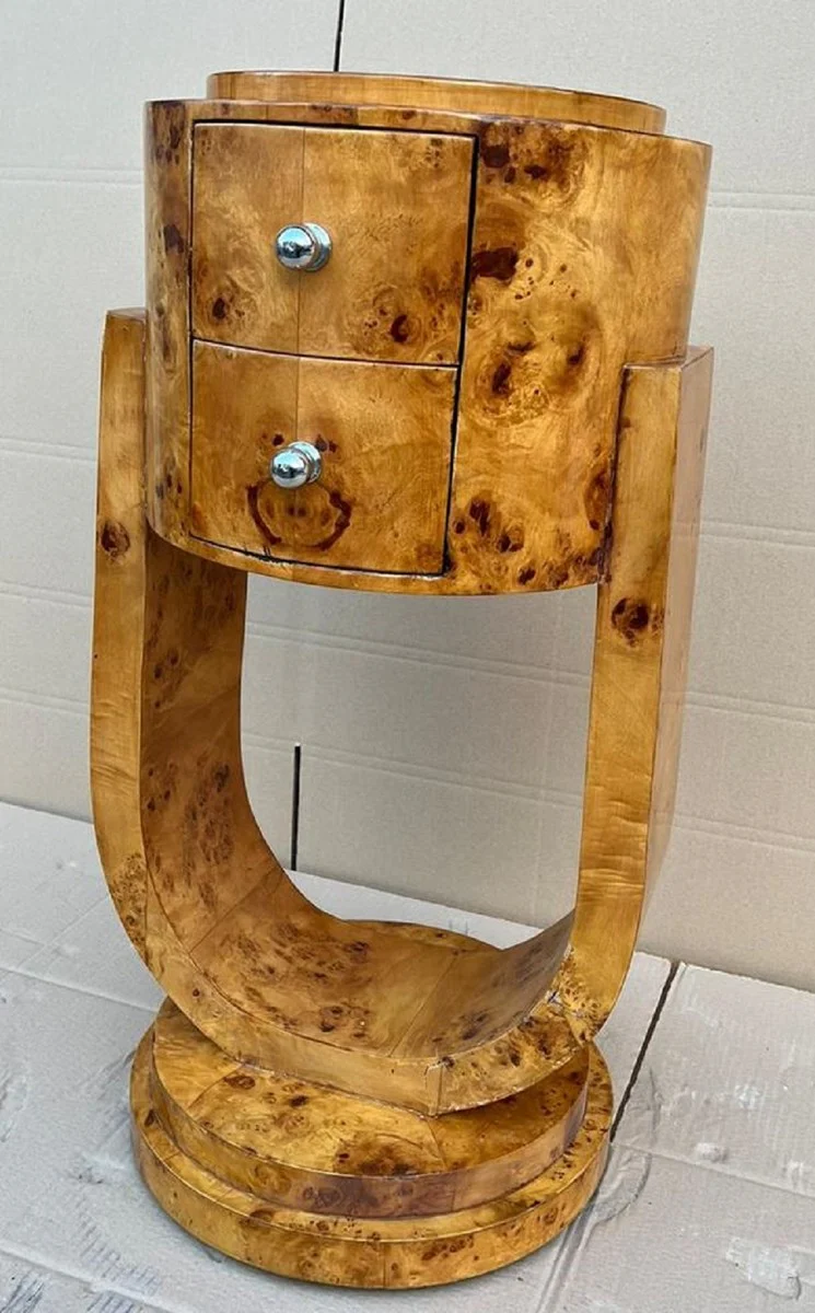 Art Deco chest of drawers bird's eye maple - Round solid wood night dresser - Side table with 2 drawers - Handmade Art Deco furniture