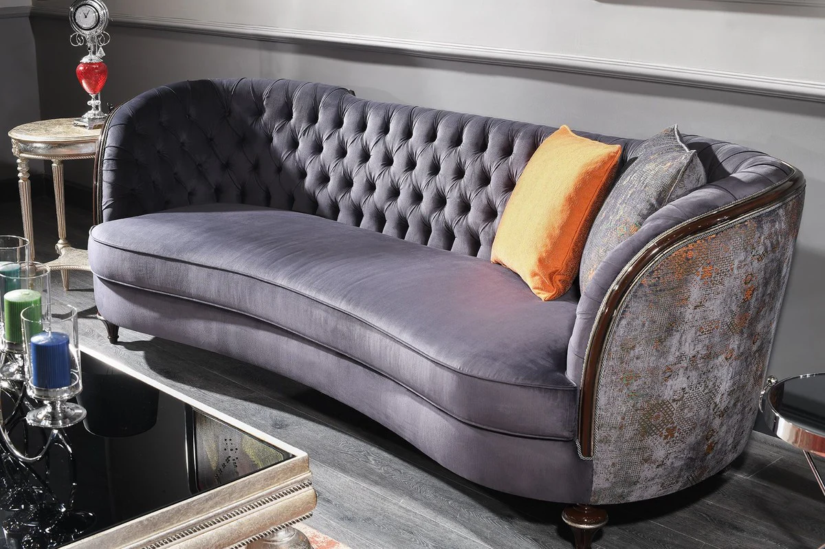 Luxus Barock Wohnzimmer Set Lila / Grün / Silber - 2 Sofas & 2 Sessel & 1 Couchtisch - Handgefertigte Wohnzimmer Möbel im Barockstil - Edel & Prunkvoll