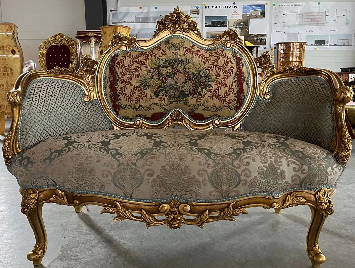 Baroque Sofa Multicolored / Gold - Handmade Living Room Sofa in Baroque Style - Magnificent Baroque Furniture - Baroque Style Living Room Furniture - Noble & Magnificent