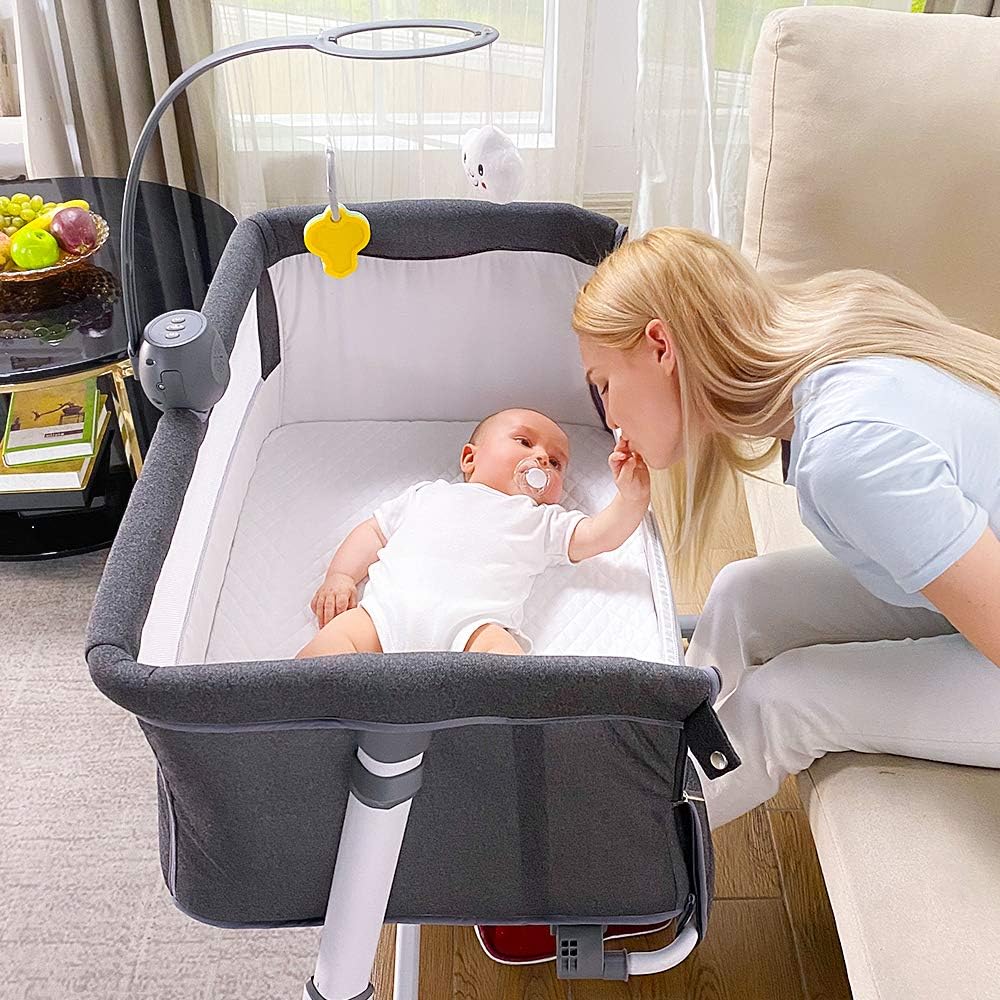 Stubenwagen, Stubenwagen für Babys, Beistellbetten, Baby-Stubenwagen, Nachtbett für Neugeborene | Integrierte Räder, Dunkelgrau