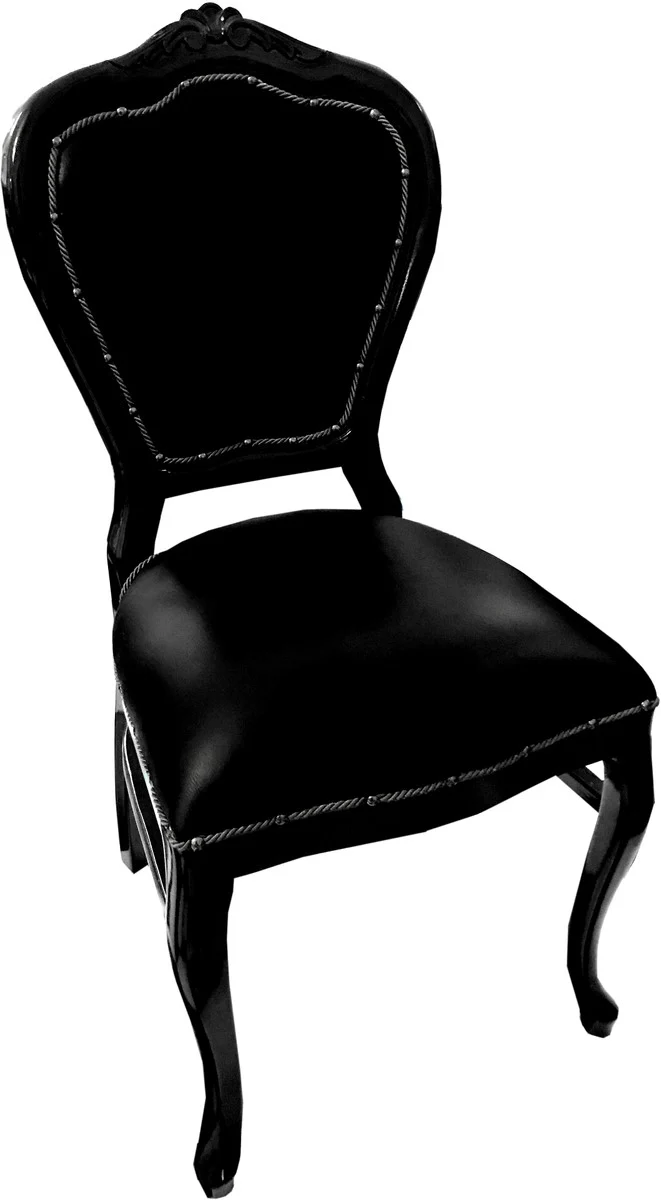 Baroque Luxury Real Leather Dining Chair Black / Black - Handmade furniture with real leather